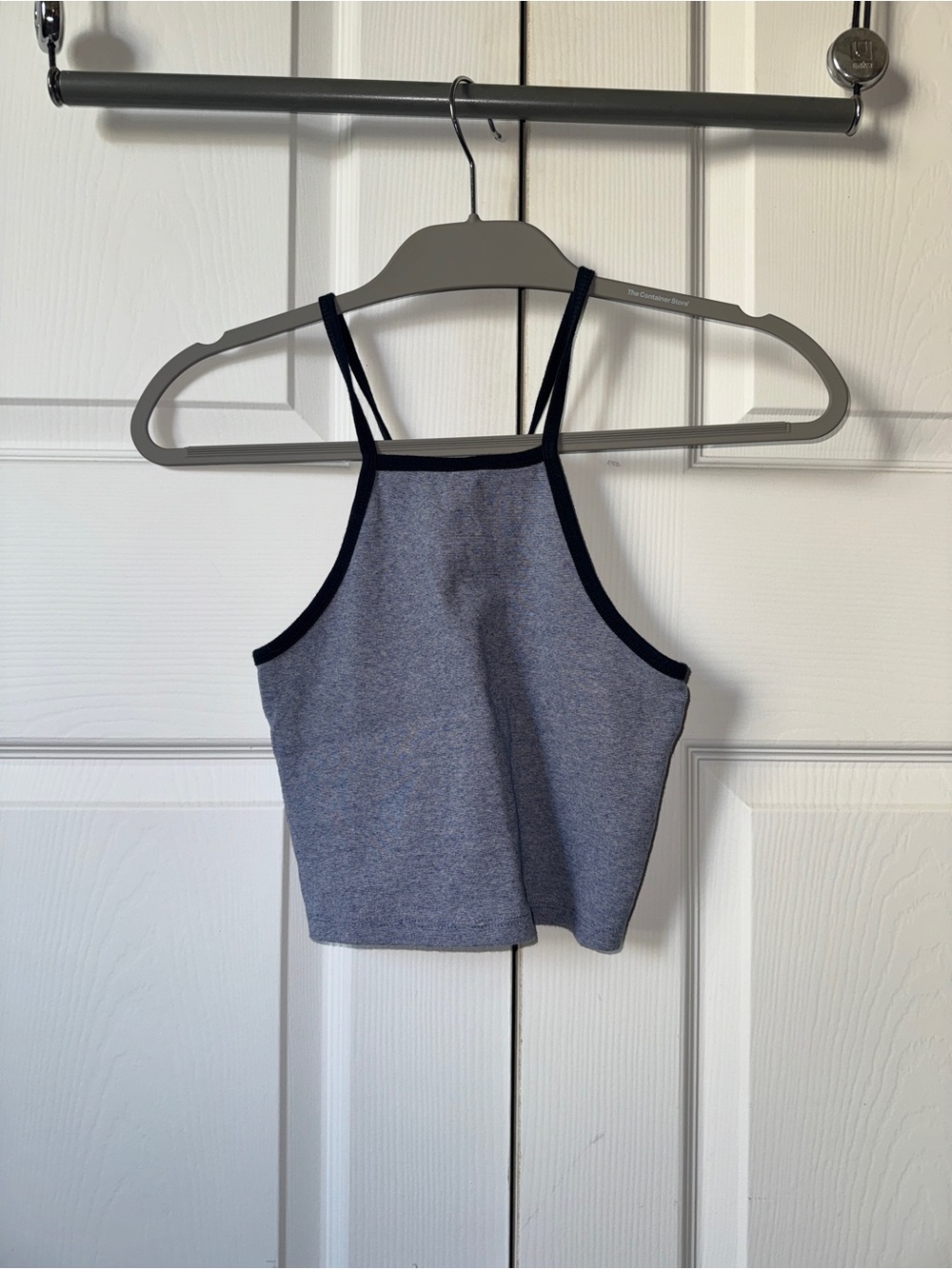 Zara Heather Gray Cropped Tank with Navy Trim